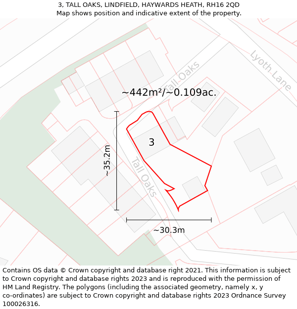 3, TALL OAKS, LINDFIELD, HAYWARDS HEATH, RH16 2QD: Plot and title map