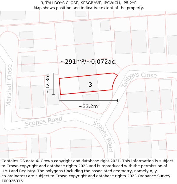 3, TALLBOYS CLOSE, KESGRAVE, IPSWICH, IP5 2YF: Plot and title map