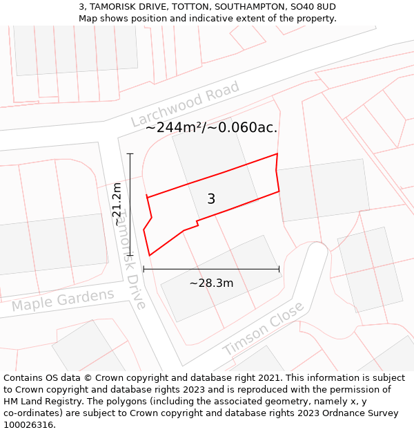 3, TAMORISK DRIVE, TOTTON, SOUTHAMPTON, SO40 8UD: Plot and title map