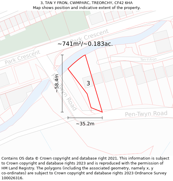 3, TAN Y FRON, CWMPARC, TREORCHY, CF42 6HA: Plot and title map