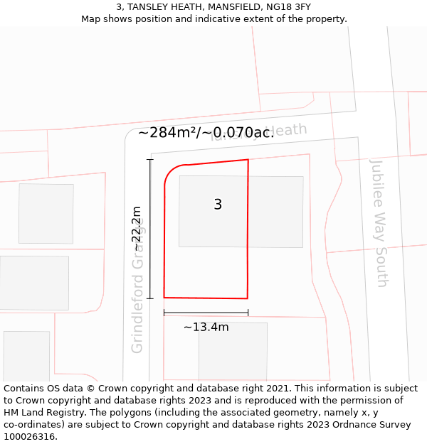 3, TANSLEY HEATH, MANSFIELD, NG18 3FY: Plot and title map