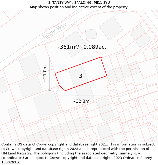 3, TANSY WAY, SPALDING, PE11 3YU: Plot and title map