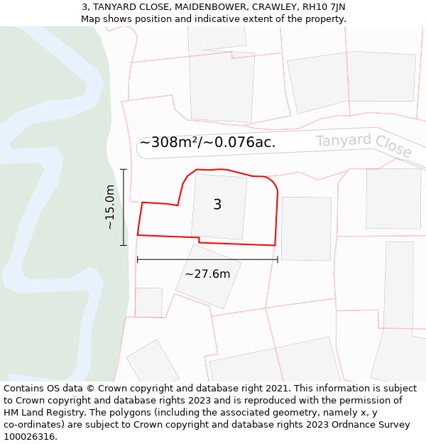 3, TANYARD CLOSE, MAIDENBOWER, CRAWLEY, RH10 7JN: Plot and title map