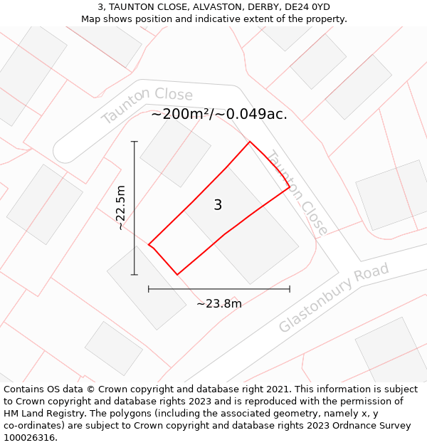 3, TAUNTON CLOSE, ALVASTON, DERBY, DE24 0YD: Plot and title map