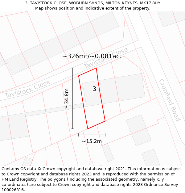 3, TAVISTOCK CLOSE, WOBURN SANDS, MILTON KEYNES, MK17 8UY: Plot and title map