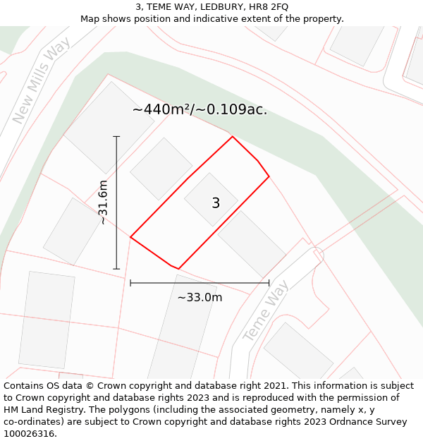 3, TEME WAY, LEDBURY, HR8 2FQ: Plot and title map