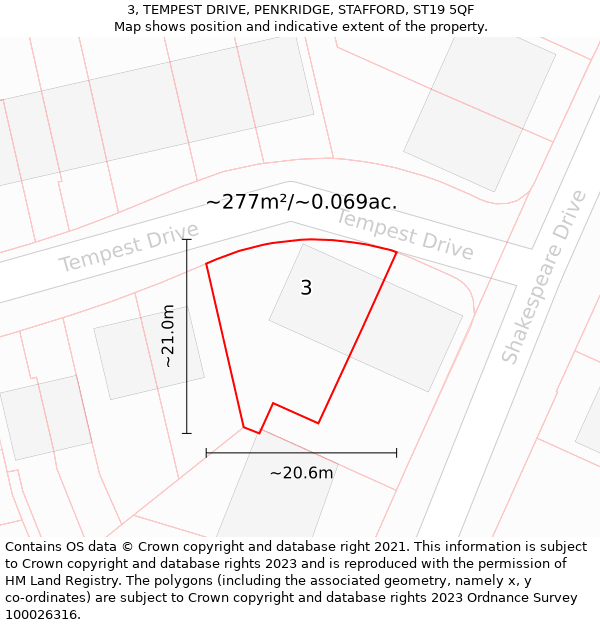 3, TEMPEST DRIVE, PENKRIDGE, STAFFORD, ST19 5QF: Plot and title map