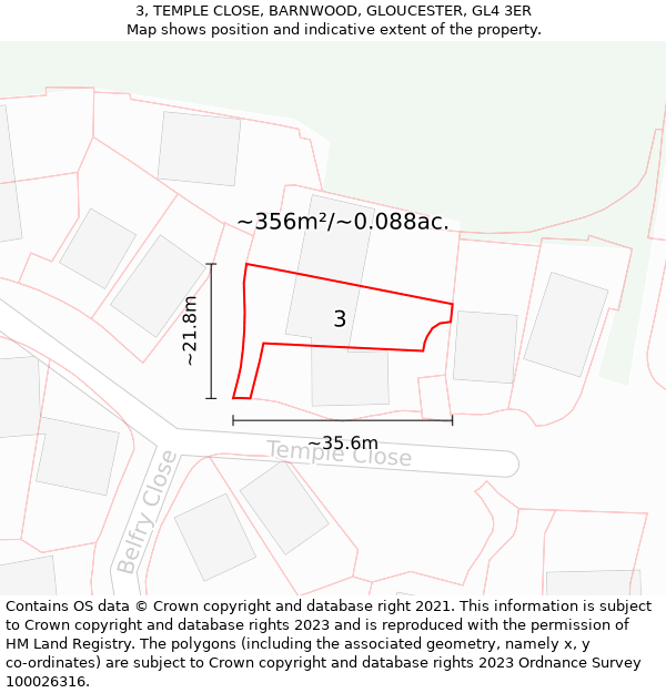 3, TEMPLE CLOSE, BARNWOOD, GLOUCESTER, GL4 3ER: Plot and title map