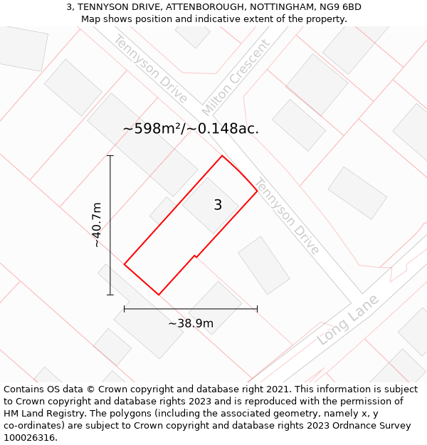 3, TENNYSON DRIVE, ATTENBOROUGH, NOTTINGHAM, NG9 6BD: Plot and title map