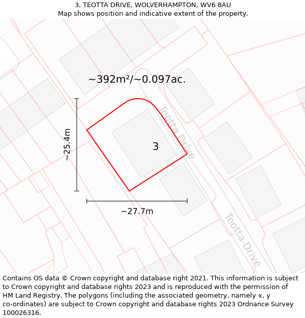 3, TEOTTA DRIVE, WOLVERHAMPTON, WV6 8AU: Plot and title map