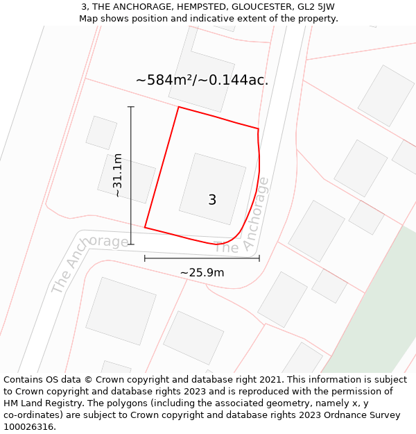 3, THE ANCHORAGE, HEMPSTED, GLOUCESTER, GL2 5JW: Plot and title map