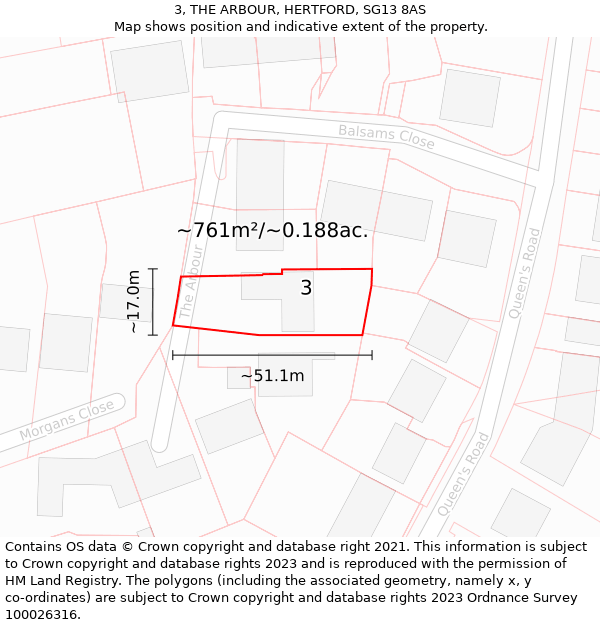 3, THE ARBOUR, HERTFORD, SG13 8AS: Plot and title map