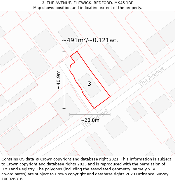 3, THE AVENUE, FLITWICK, BEDFORD, MK45 1BP: Plot and title map