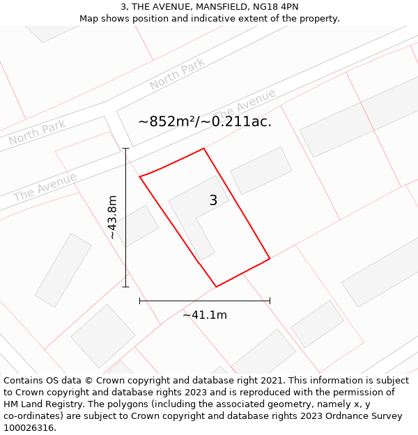 3, THE AVENUE, MANSFIELD, NG18 4PN: Plot and title map