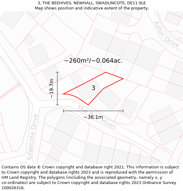 3, THE BEEHIVES, NEWHALL, SWADLINCOTE, DE11 0LE: Plot and title map