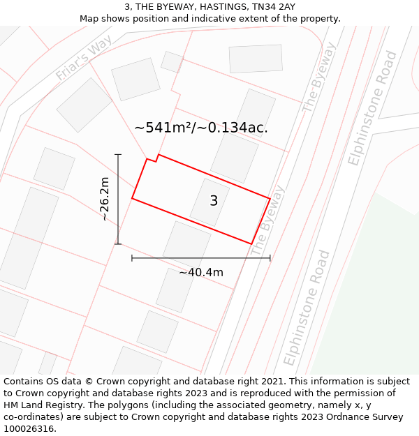 3, THE BYEWAY, HASTINGS, TN34 2AY: Plot and title map