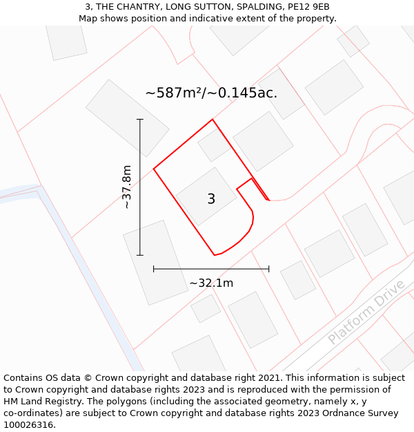 3, THE CHANTRY, LONG SUTTON, SPALDING, PE12 9EB: Plot and title map