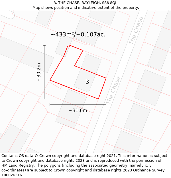 3, THE CHASE, RAYLEIGH, SS6 8QL: Plot and title map