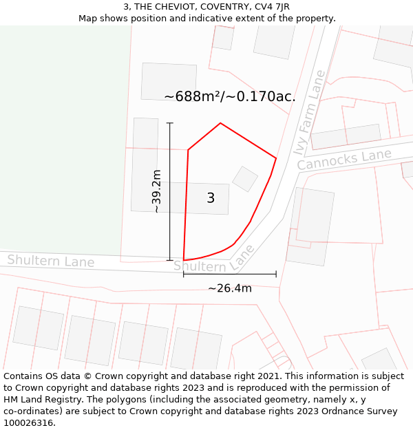 3, THE CHEVIOT, COVENTRY, CV4 7JR: Plot and title map