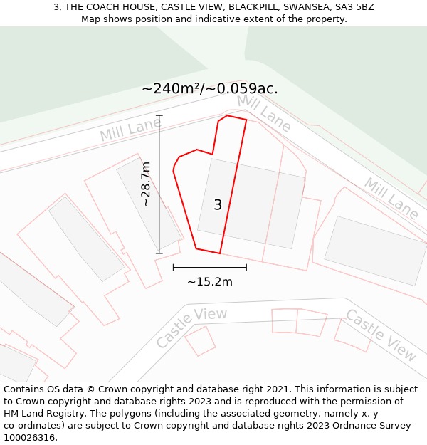 3, THE COACH HOUSE, CASTLE VIEW, BLACKPILL, SWANSEA, SA3 5BZ: Plot and title map