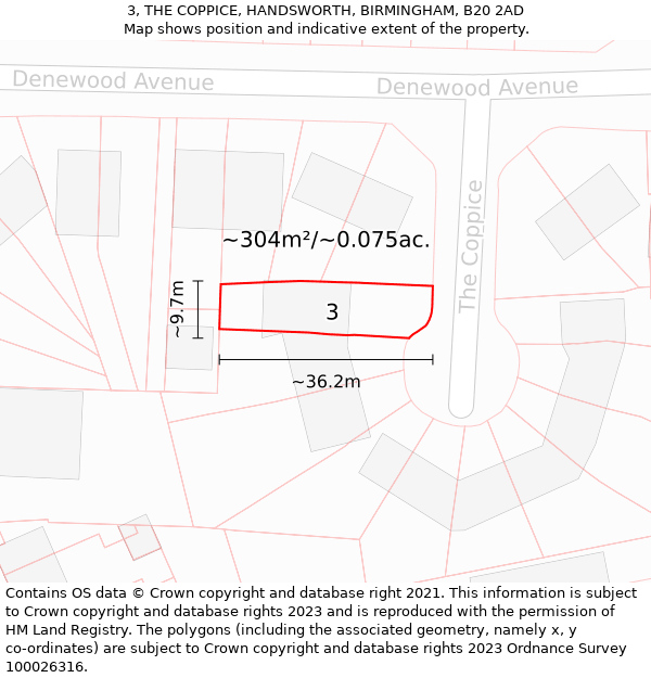 3, THE COPPICE, HANDSWORTH, BIRMINGHAM, B20 2AD: Plot and title map