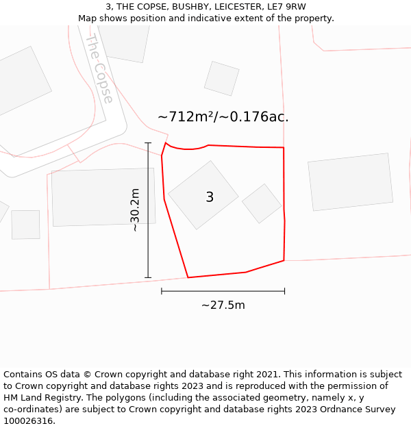 3, THE COPSE, BUSHBY, LEICESTER, LE7 9RW: Plot and title map