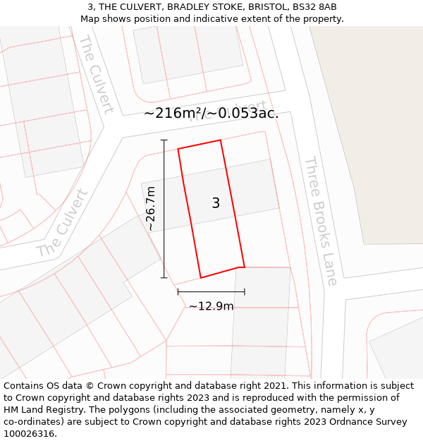 3, THE CULVERT, BRADLEY STOKE, BRISTOL, BS32 8AB: Plot and title map