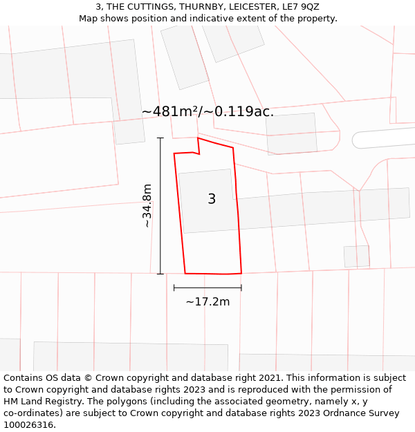 3, THE CUTTINGS, THURNBY, LEICESTER, LE7 9QZ: Plot and title map