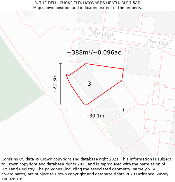 3, THE DELL, CUCKFIELD, HAYWARDS HEATH, RH17 5AD: Plot and title map