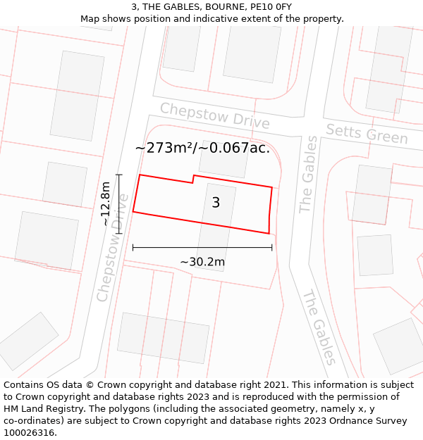 3, THE GABLES, BOURNE, PE10 0FY: Plot and title map
