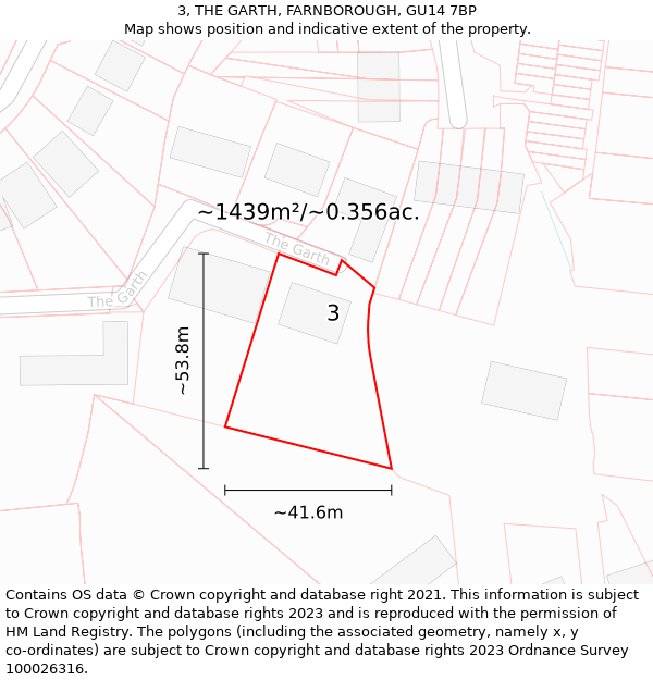 3, THE GARTH, FARNBOROUGH, GU14 7BP: Plot and title map