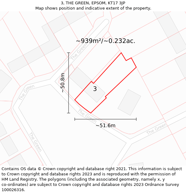 3, THE GREEN, EPSOM, KT17 3JP: Plot and title map