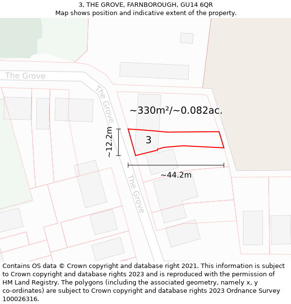 3, THE GROVE, FARNBOROUGH, GU14 6QR: Plot and title map