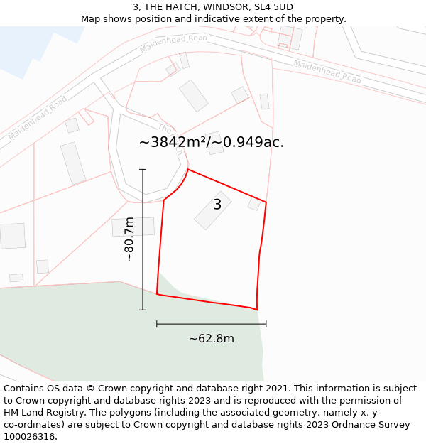 3, THE HATCH, WINDSOR, SL4 5UD: Plot and title map