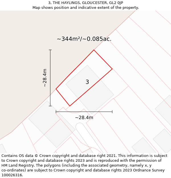 3, THE HAYLINGS, GLOUCESTER, GL2 0JP: Plot and title map