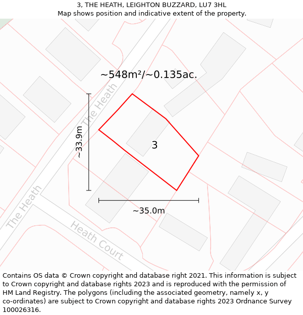 3, THE HEATH, LEIGHTON BUZZARD, LU7 3HL: Plot and title map