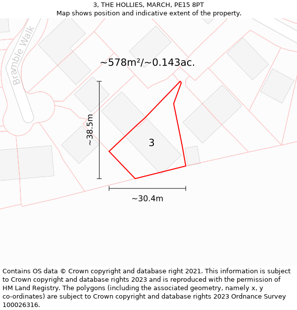 3, THE HOLLIES, MARCH, PE15 8PT: Plot and title map