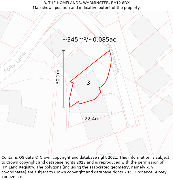 3, THE HOMELANDS, WARMINSTER, BA12 8DX: Plot and title map