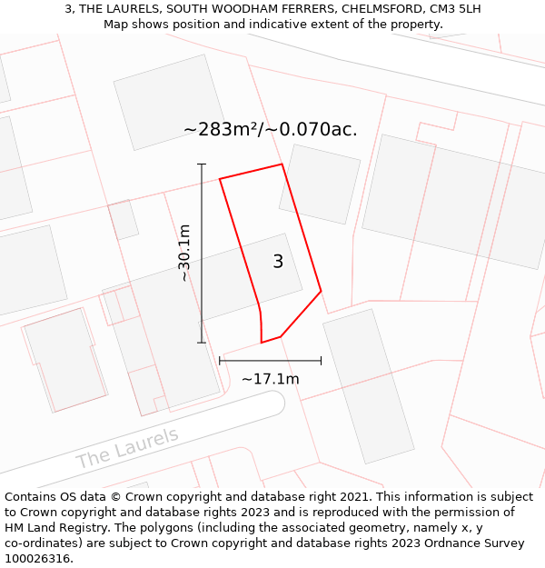 3, THE LAURELS, SOUTH WOODHAM FERRERS, CHELMSFORD, CM3 5LH: Plot and title map