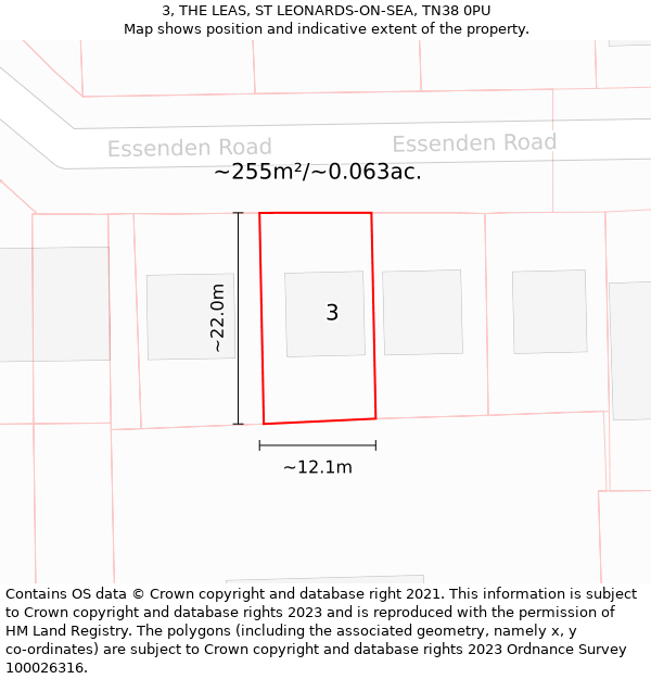 3, THE LEAS, ST LEONARDS-ON-SEA, TN38 0PU: Plot and title map