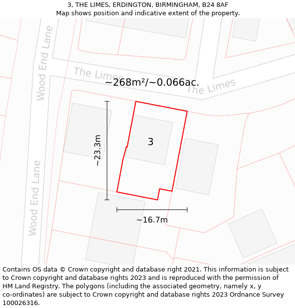 3, THE LIMES, ERDINGTON, BIRMINGHAM, B24 8AF: Plot and title map