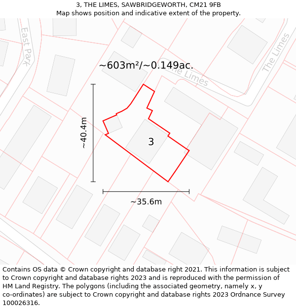 3, THE LIMES, SAWBRIDGEWORTH, CM21 9FB: Plot and title map