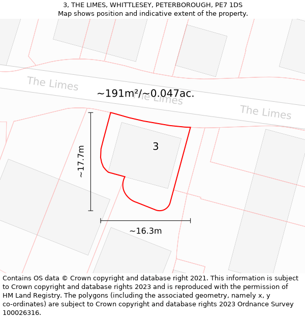 3, THE LIMES, WHITTLESEY, PETERBOROUGH, PE7 1DS: Plot and title map