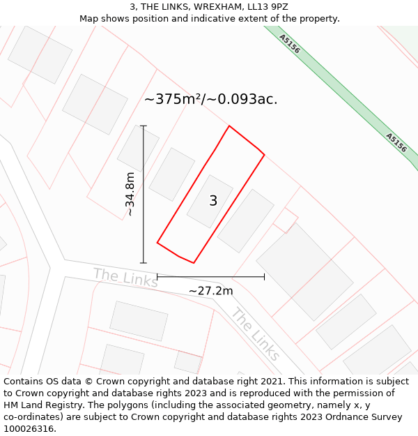 3, THE LINKS, WREXHAM, LL13 9PZ: Plot and title map