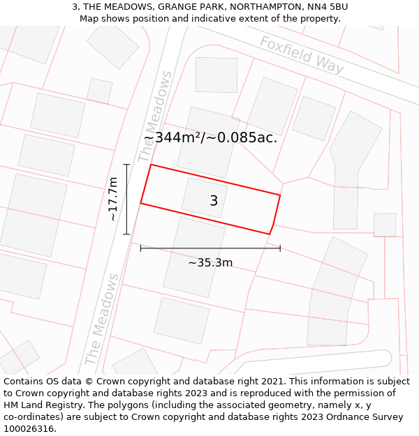 3, THE MEADOWS, GRANGE PARK, NORTHAMPTON, NN4 5BU: Plot and title map