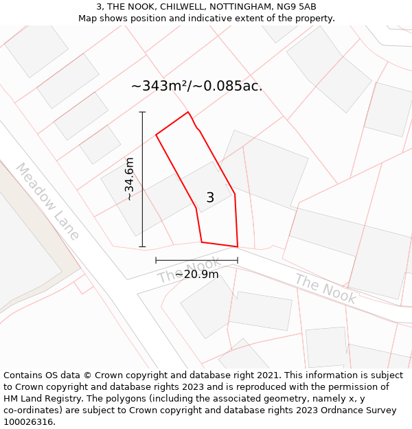 3, THE NOOK, CHILWELL, NOTTINGHAM, NG9 5AB: Plot and title map