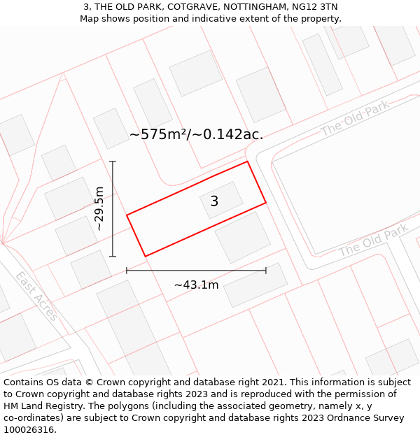 3, THE OLD PARK, COTGRAVE, NOTTINGHAM, NG12 3TN: Plot and title map