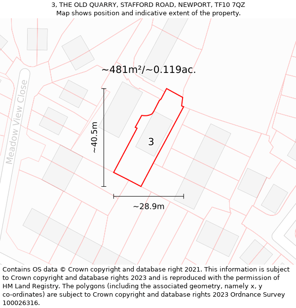 3, THE OLD QUARRY, STAFFORD ROAD, NEWPORT, TF10 7QZ: Plot and title map