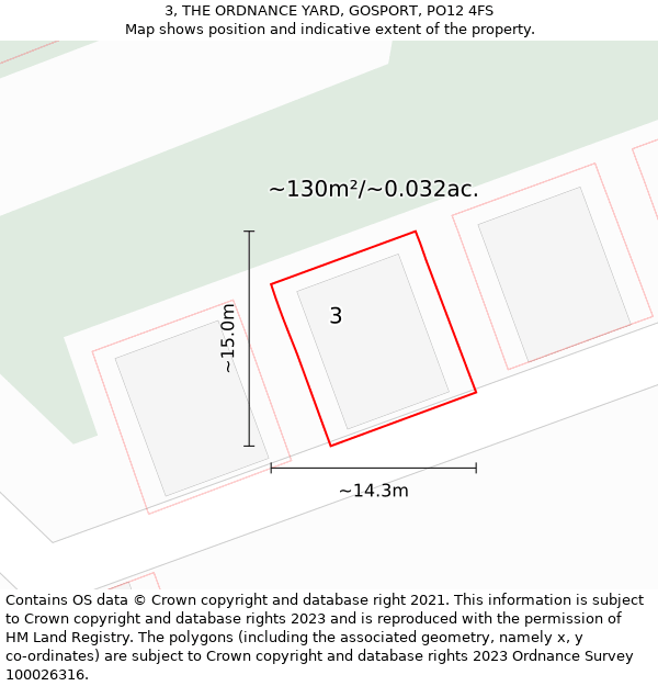 3, THE ORDNANCE YARD, GOSPORT, PO12 4FS: Plot and title map