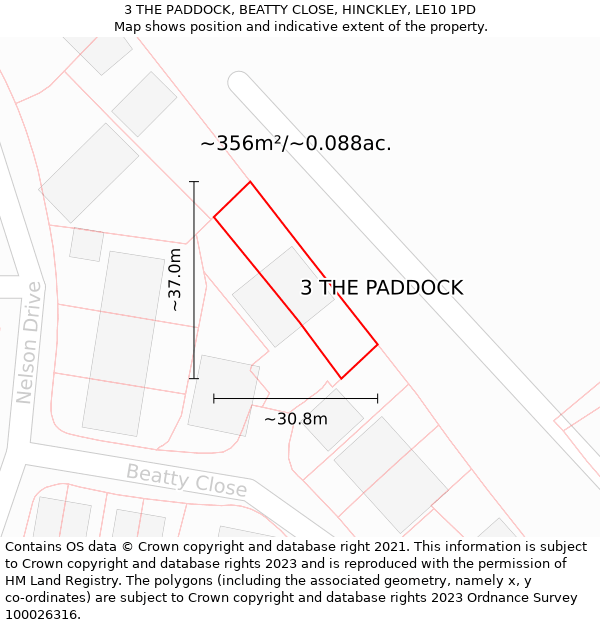 3 THE PADDOCK, BEATTY CLOSE, HINCKLEY, LE10 1PD: Plot and title map